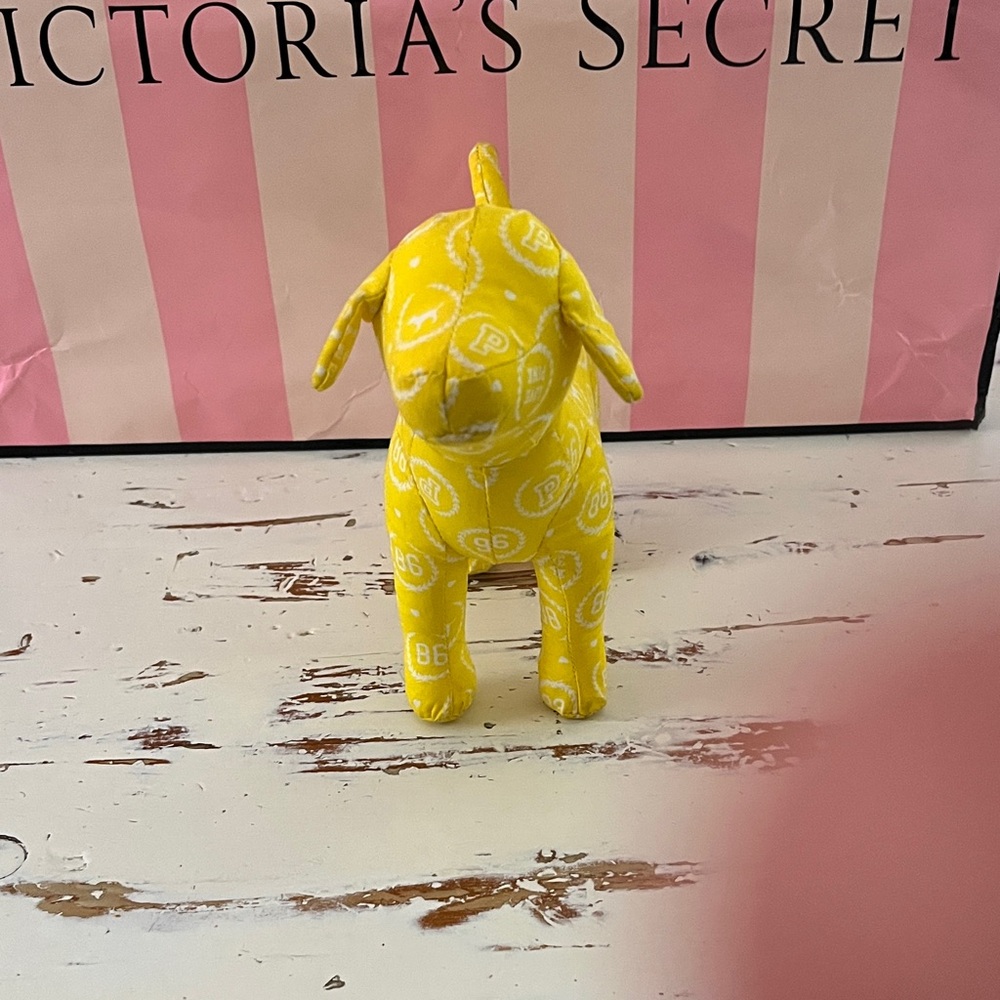 Victoria's Secret Pink Yellow Plush Dog with Logo Pattern